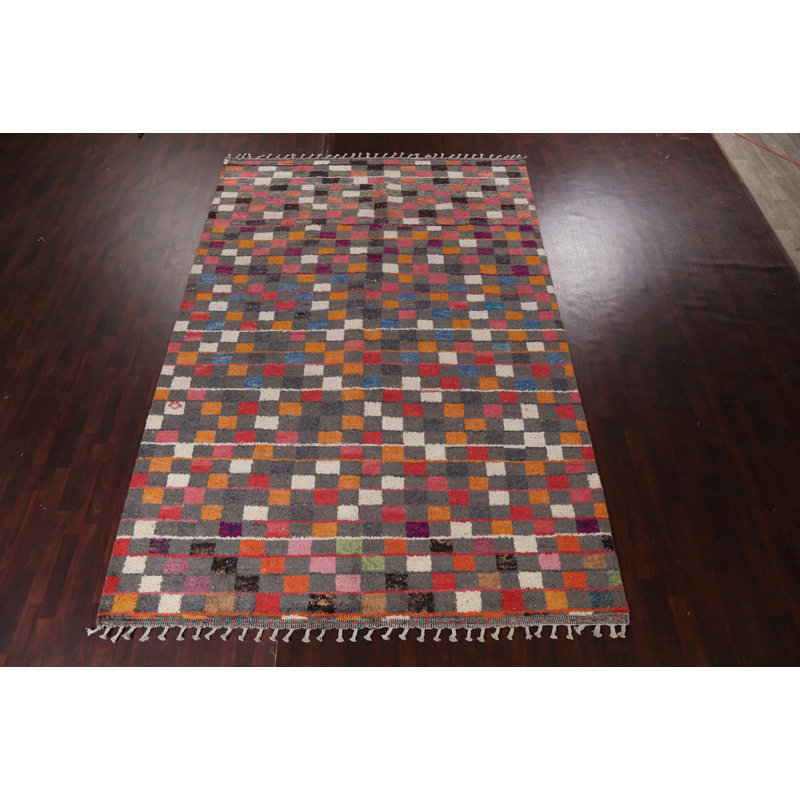 Tapis marocain à carreaux en laine noué à la main 9 x 13
