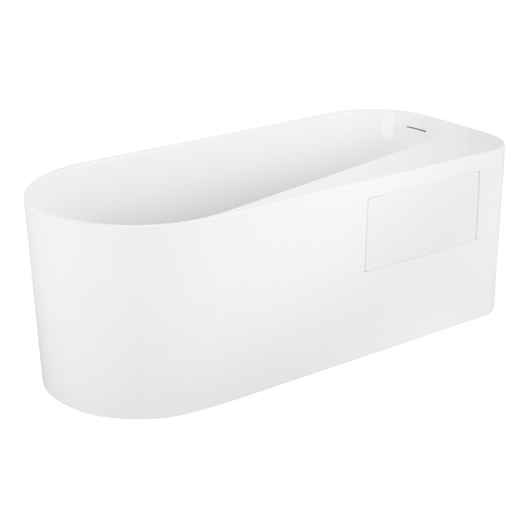 Dellway 66" Free Standing Acrylic Soaking Tub with Right Drain, Drain Assembly, and Overflow