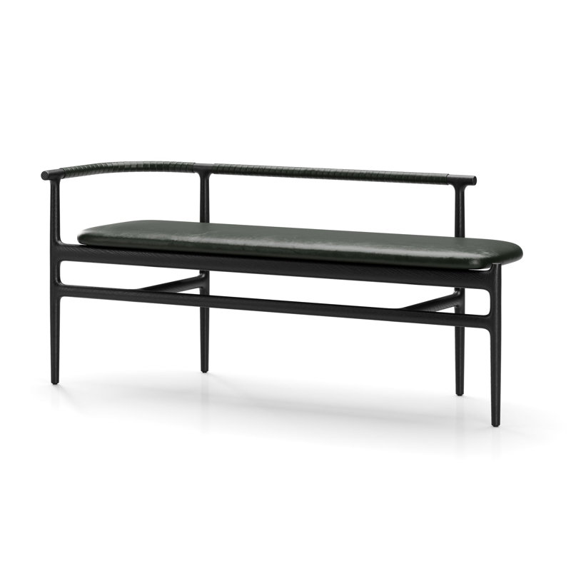 Charlie Leather Upholstered Bench, Noir, Nouveau vert Newcastle 35