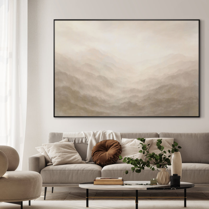Très grande reproduction d'art sur toile - Nuage de brume neutre doux, décor de paysage pour le salon ou la chambre à coucher - «Assemblage requis du cadre (cadre non fini)»