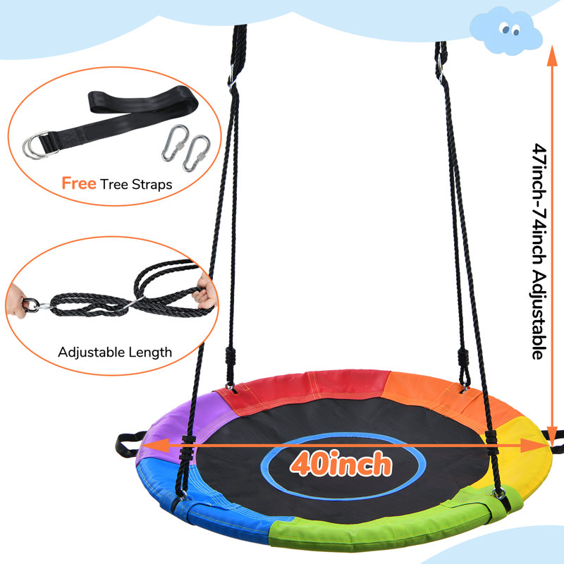 Textilene Saucer Swing with Chains and Hooks, Rainbow