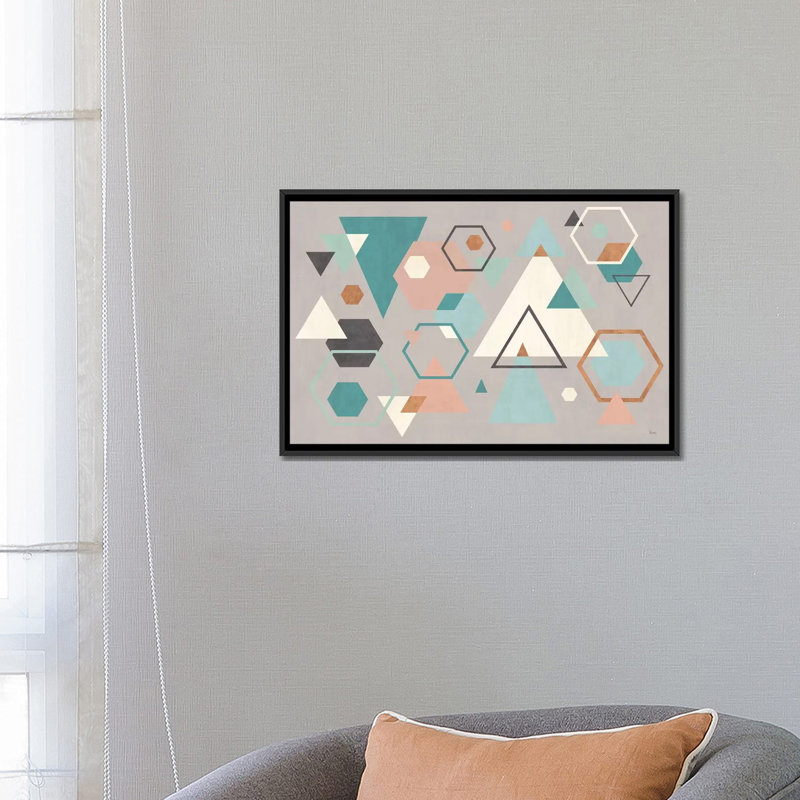 « abstract geo i gray », impression sur toile, Toile avec cadre noir, Pas de tapis, H 32 po x l 48 po x P 1,5 po