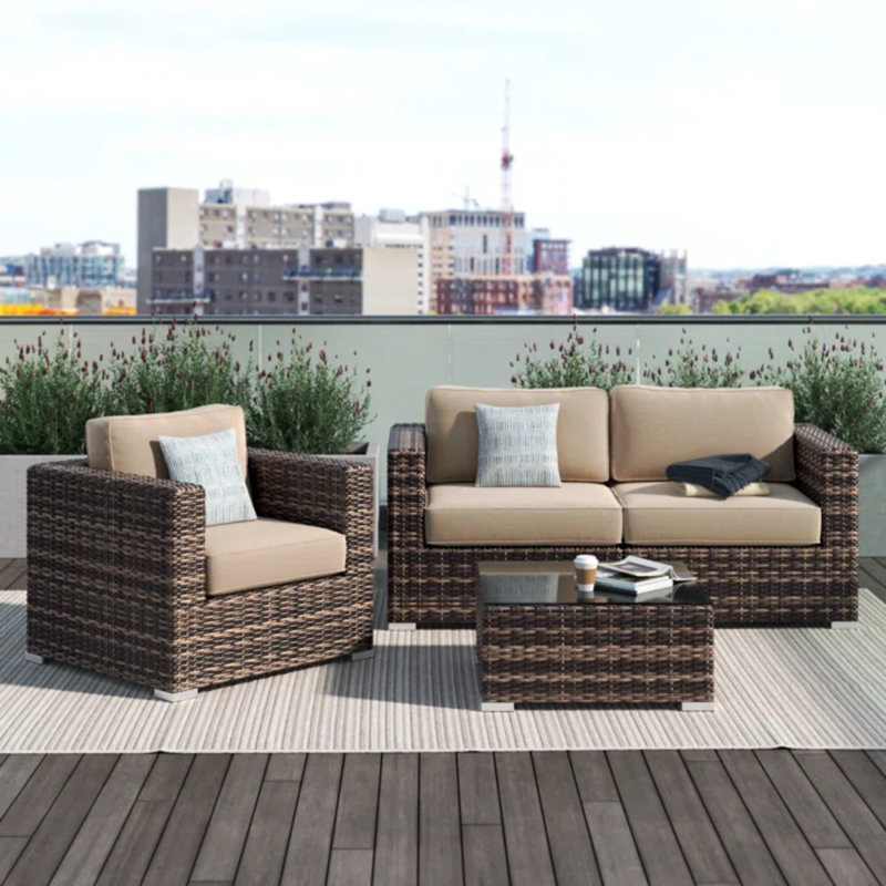 Fully Assembled 3-Person HDPE Wicker Seating Group With Cushions