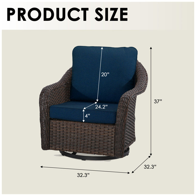 Ensemble de 2 chaises de patio pivotantes avec coussins, Bleu