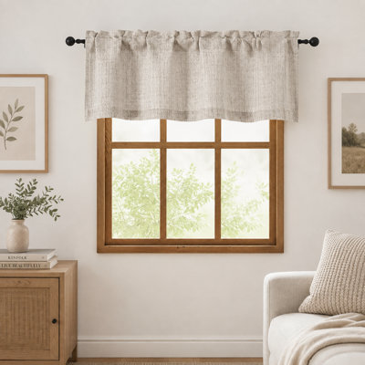 Linen Valances for Windows 1 Pcs 18 Inch Length, Light Filtering Textured Short Small Valance Curtains for Bathroom Basement Living Room Bedroom, Half Window Curtains Over Sink, 52" Wx18 L