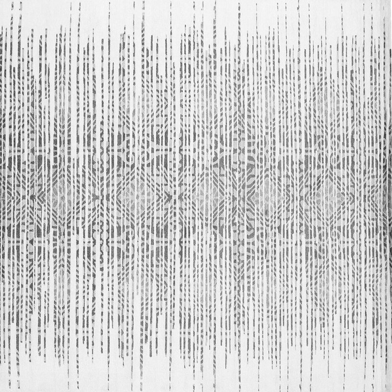 Tapis gris / blanc tissé à la machine Wiarda, Carré 5 pi