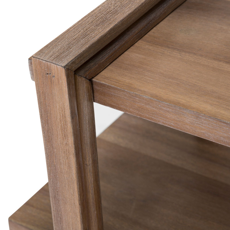 Transitional Acacia Wood Chairside Table in Driftwood Finish