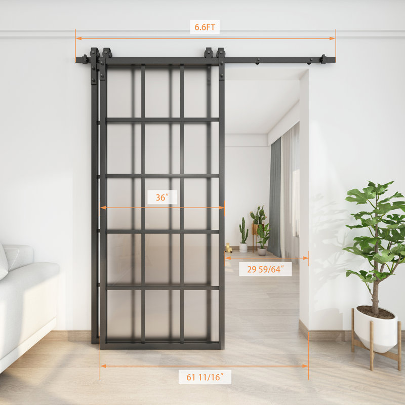 Double Glass Bypass Barn Door with Installation Hardware Kit, 72" x 84", Frosted