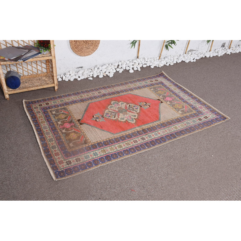 Tapis de cuisine, tapis décoratif rouge 3,5 pi x 5,5 pi, tapis rétro, tapis oriental, tapis turcs