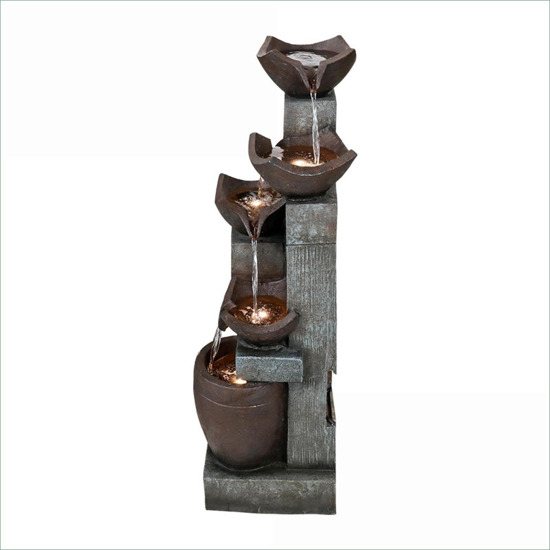 Fountains 5-Tier LED Resin Fountain, Natural Stone Finish for Indoor Outdoor Garden Patio 39.7in | Resin|Tiered Fountain