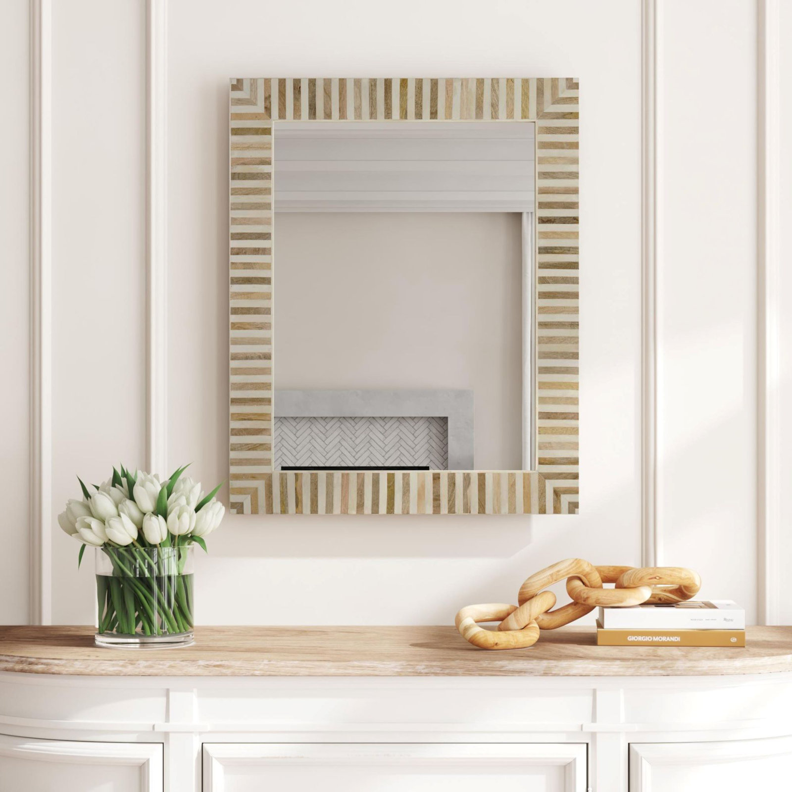 Demson Bone Rectangle Mirror, Tan