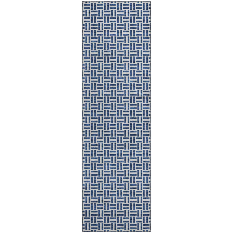Tapis bleu marine de qualité supérieure lavable à la machine Prisco, Tapis de couloir 2 pi 3 po x 7 pi 6 po