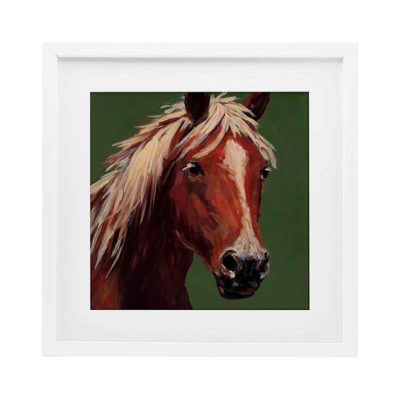 «Modern Horse on Green», reproduction encadrée sous verre, conception de Wani Pasion, H 16 po x l 16 po, Cadre blanc côtier