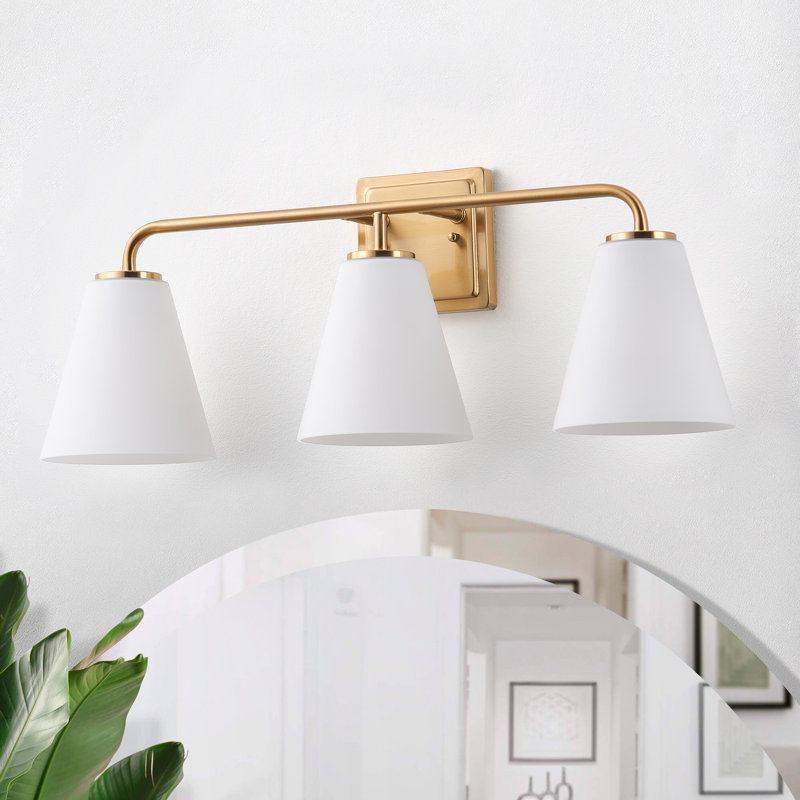 Lampe frontale à miroir réglable en verre blanc doré à 3 lampes