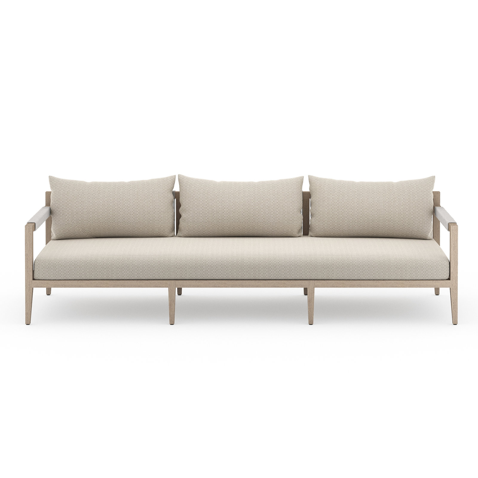 Nida 93" Teak Patio Sofa, Washed Brown, Faye Sand