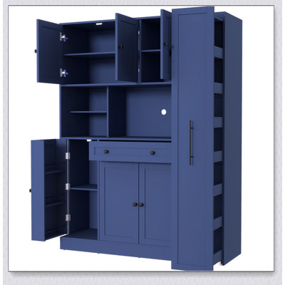Traditional Freestanding Buffet with Hutch, Large Kitchen Pantry Storage Cabinet with Pull-Out Side Cabinet and Door Shelves