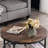 31.89In Double-Layer Round Fire-Burned Wood PVC Density Board Panel, Black Base With Silver Pattern Powder-Coated Iron Frame Coffee Table
