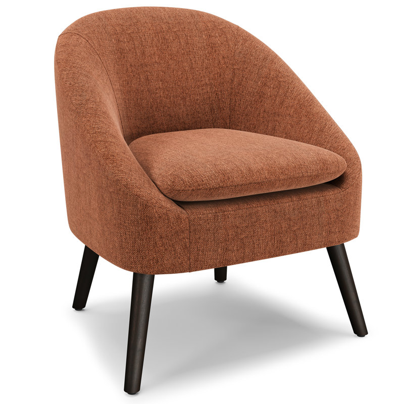 Chaise d'appoint Mid-Century moderne rembourrée l 27 po avec dossier arrondi et pieds en bois massif Redding, Rouille