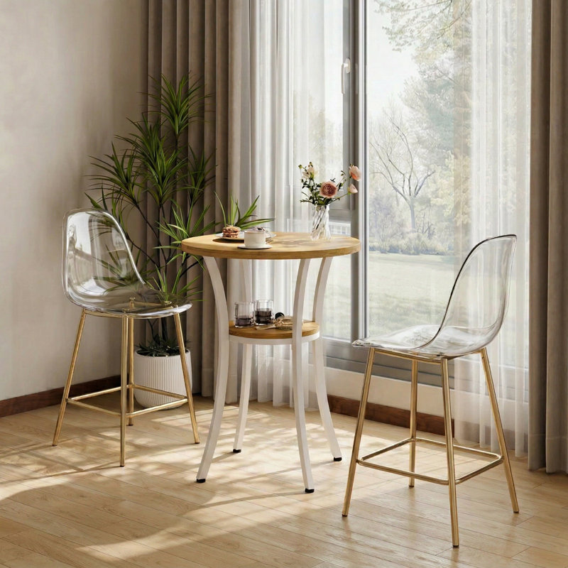 Modern Transparent Acrylic Counter Height Bar Stools with Metal Legs (Set of 2-4), Gold, 2