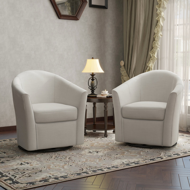 Aunna 30.7'' Wide Swivel Barrel Chair, Beige Linen Blend