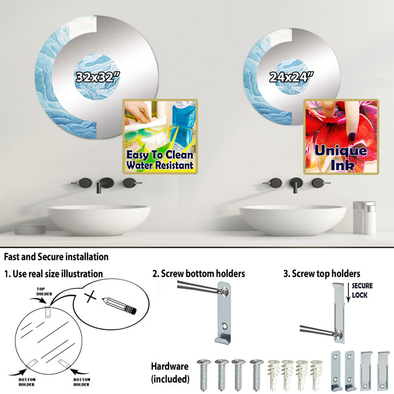 Yungton - Miroir mural demi-cercle, 23,6 po x 23,6 po