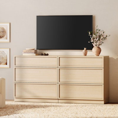 Modern TV Stand for TVs Up to 70", 2-in-1 Entertainment Center TV Console with 6 Drawers, Wooden Media Console Cabinet for Living Room, Bedroom