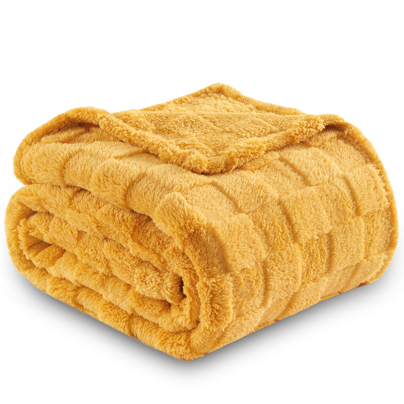 Couvre-lit léger en molleton soyeux de qualité supérieure en molleton soyeux de qualité supérieure à carreaux de couleur jaune moutarde trés doux (60 po x 80 po)