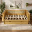 Lit plateforme double en bois pour enfants, lit double en bois à profil bas avec rails pour filles et garçons, naturel