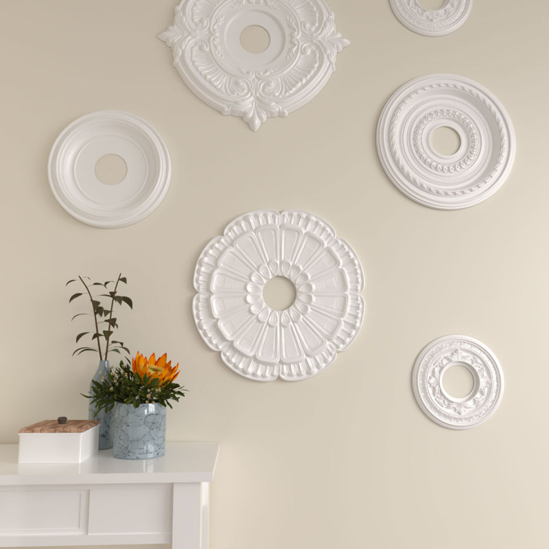 Endurathane Flower Ceiling Medallion, 18 1/2"OD x 3 5/8"ID x 7/8"P (Fits Canopies up to 3 5/8"), Factory Primed, Primed