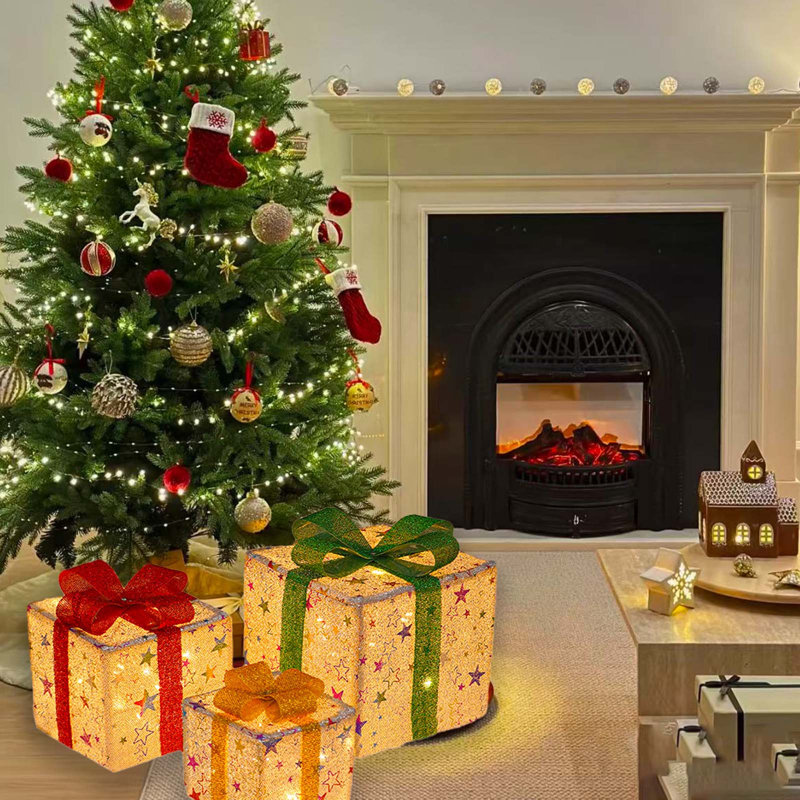 Ensemble de 3 boîtes de Noël illuminées pour l'extérieur
