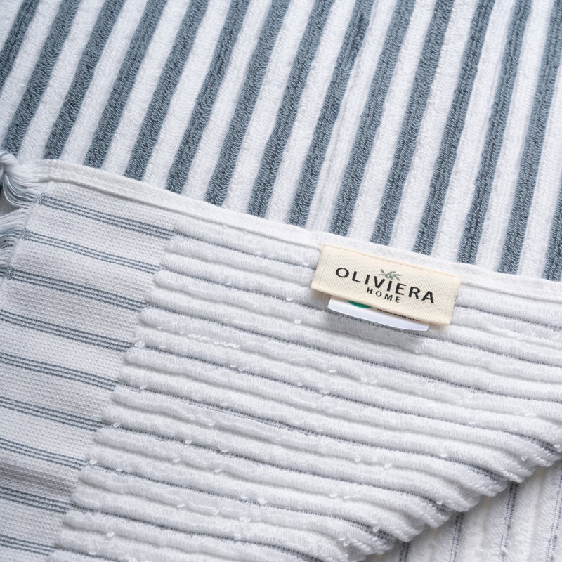 Ensemble de serviettes éponge en coton turc Stripes, Slate Blue