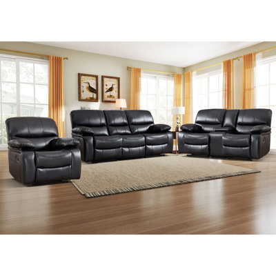 3 - Piece Contemporary Faux Leather Manual Reclining Living Room Set With Storage & Independent Recline