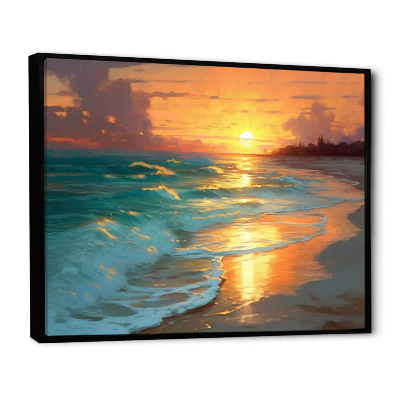 Sable et bleu mer des Caraïbes, H 34 po x l 44 po x P 1,5 po, Cadre flottant noir