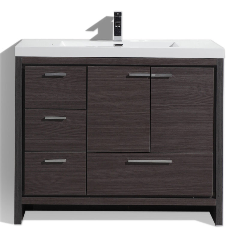 Meuble-lavabo simple 42 po Curly, Chêne gris foncé