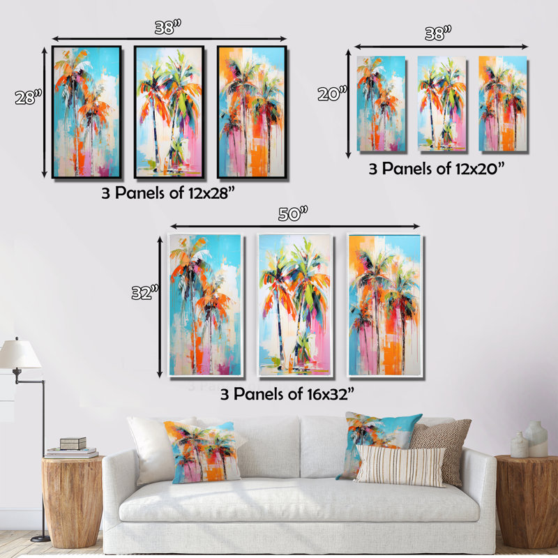 «Palm Trees Palm», 3 pièces sur toile, Toile tendue, H 40 po x l 60 po