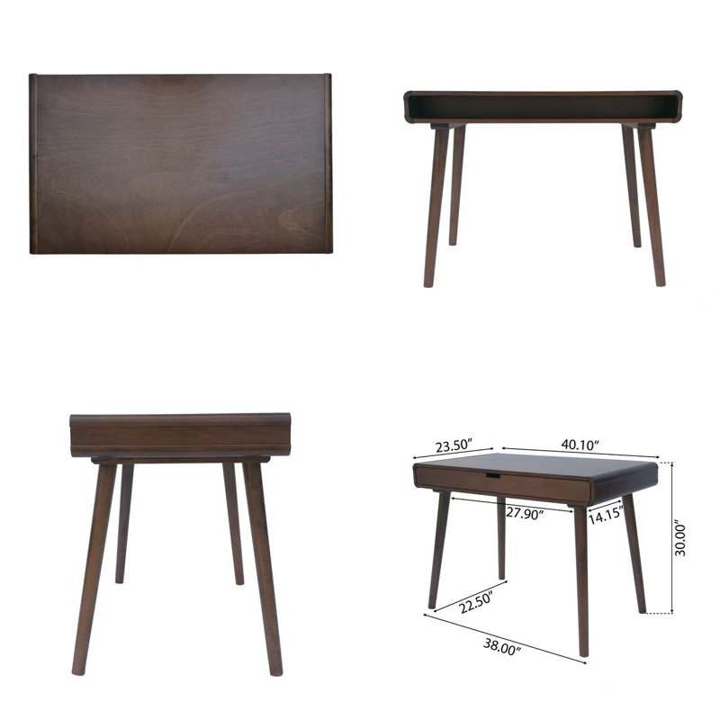 Bureau d'écriture avec grands tiroirs, table d'ordinateur pour le bureau à domicile ou le vestibule, couleur brune