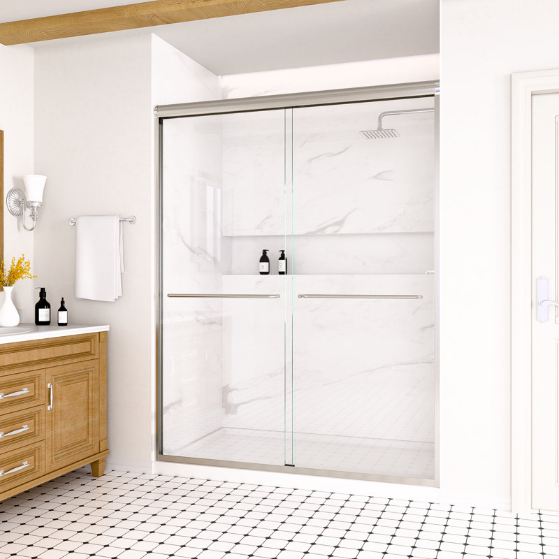 60 In. W X 72 In. H Double Sliding Framed Shower Door With SGCC 1/4 In. Clear Glass, Chrome