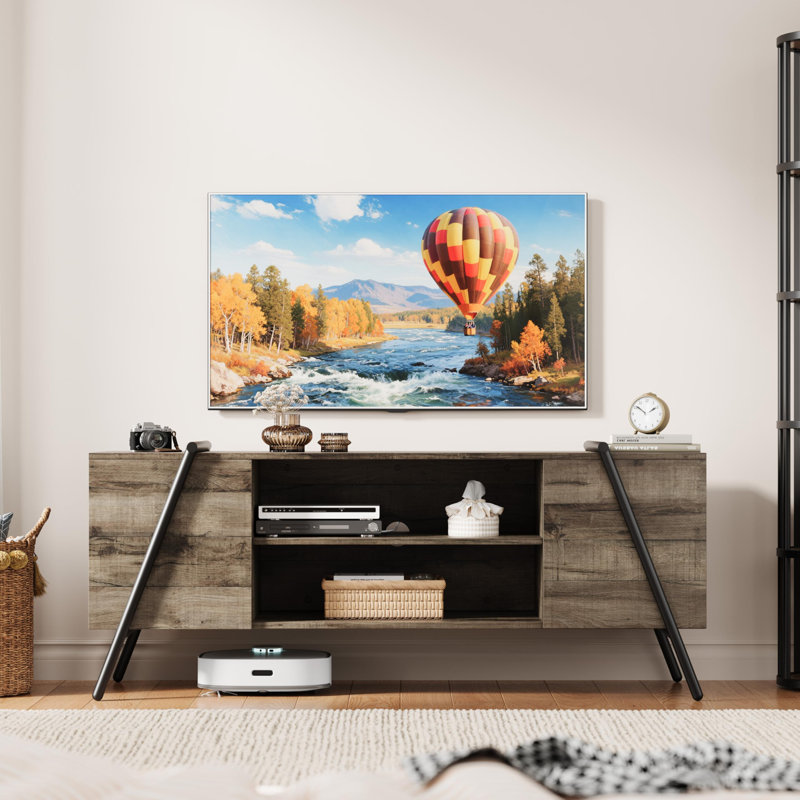 TV Stand for 55/65 Inch TV, Modern Mid Century Entertainment Center with Storage, Adjustable Shelves, 55inch, Grey
