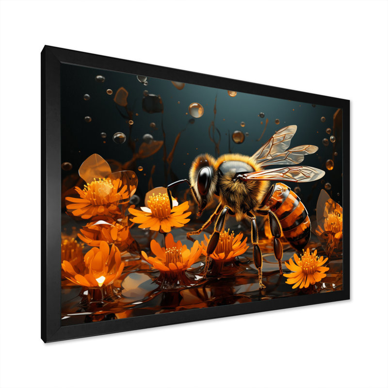 «Bee Buzzing Life», impression géométrique sur toile, Cadre flottant noir, H 16 po x l 32 po x P 1 po