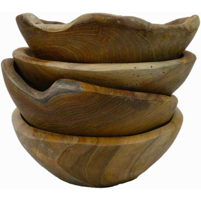 Ensemble de 4 petits bols en bois de teck rustique sculpté à la main