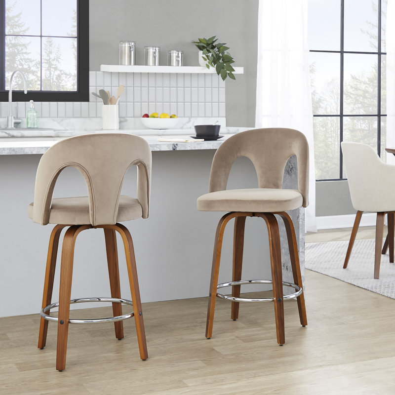 Tabouret de comptoir 26 po Caden, Noyer / chrome, Tabouret de comptoir (assise à une hauteur de 26 , Velours taupe
