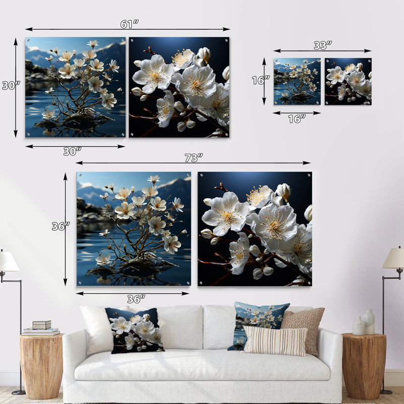 Blossuming Dogwood - Ensemble de 2 verres muraux en acrylique, H 16 po x l 33 po