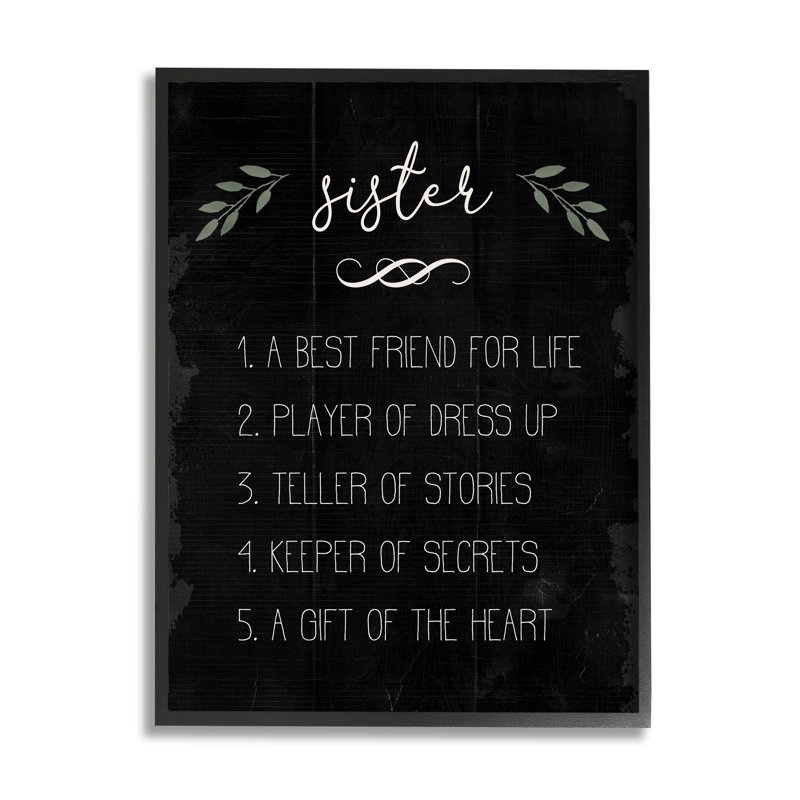 «Sister Facts Family» avec motif noir patiné, Giclée encadrée noir minuit, H 14 po x l 11 po