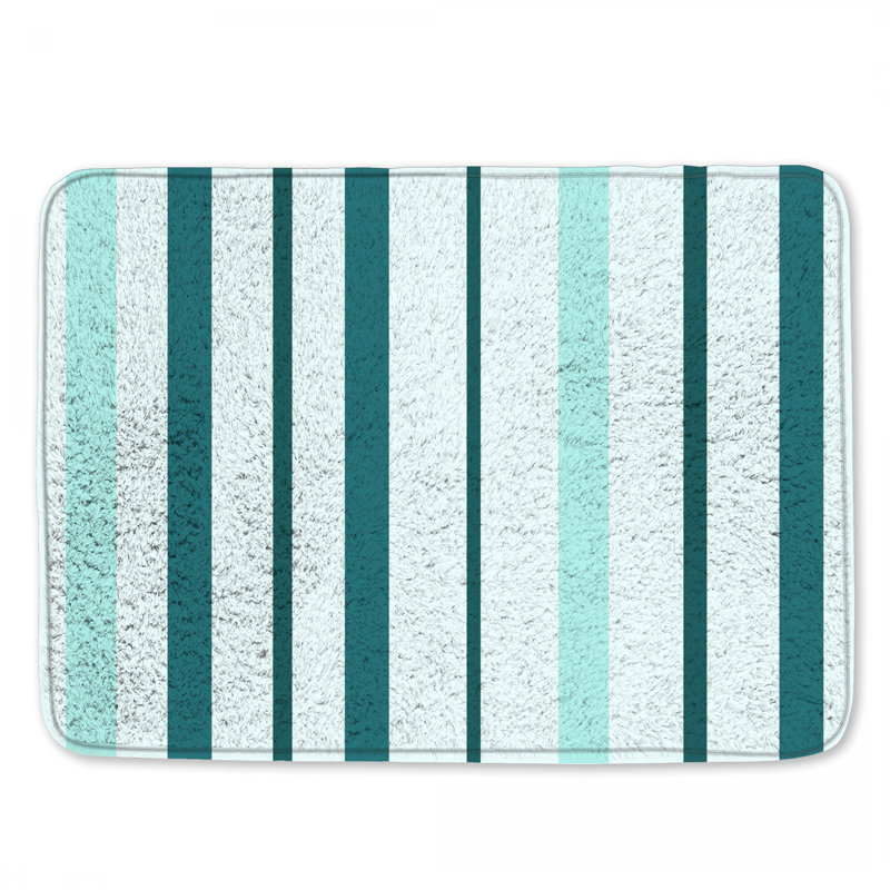 Tapis de bain à rayures verticales bleu vert, L 34 po x L 21 po
