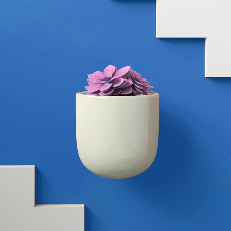 Aimo Ceramic Pot Planter, 5" H x 4.75" W x 4.75" D, Cream