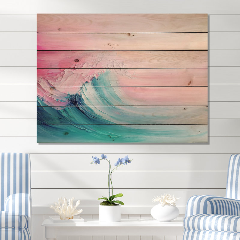 «Coastal Wave Energy II», art mural nautique sur bois de pin naturel, 24" H x 32" W