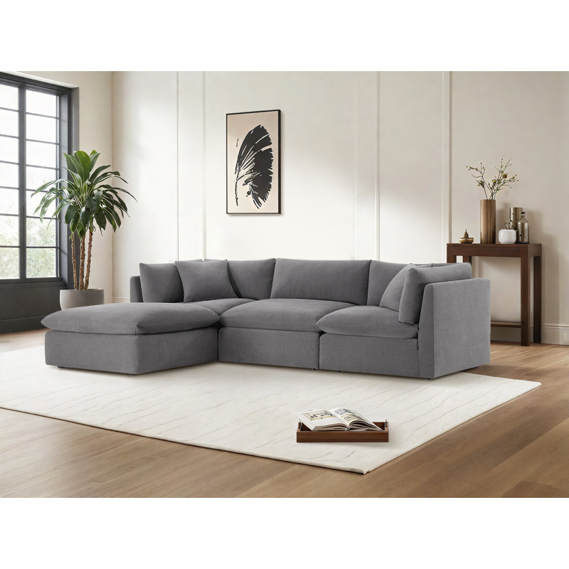 Canapé modulaire rembourré 4 pièces Annabella, Chenille Elite Performance texturée en étain