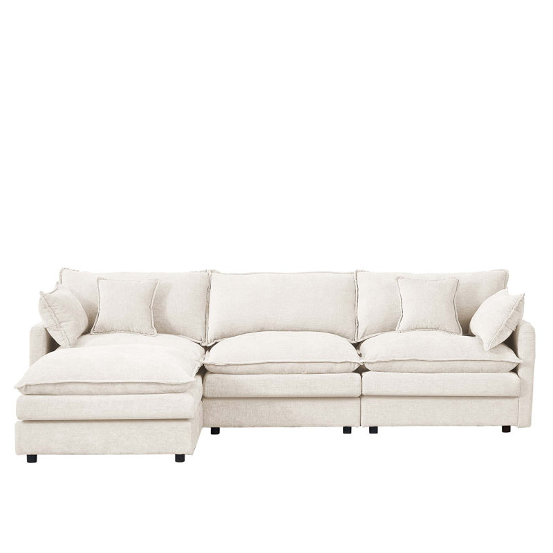 Modular L Shaped Sofa with Removable Ottoman, Beige