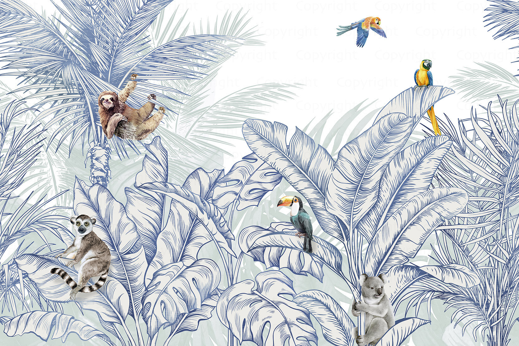 Bayou Breeze Tropical Jungle Wildlife Wallpaper Mural | Wayfair