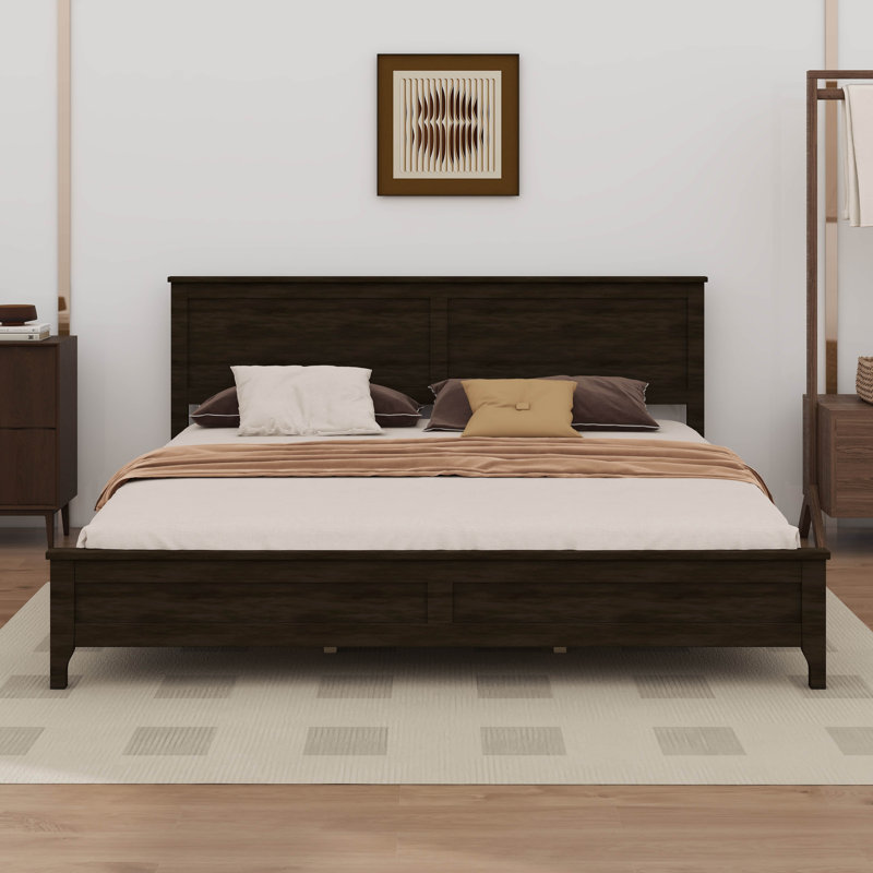 Très grande base de lit à panneau très minimaliste au design épuré, Espresso